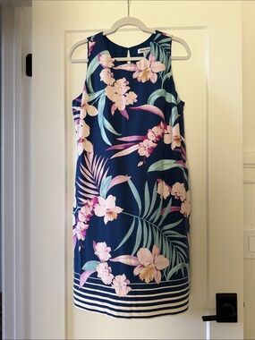 Tommy Bahama Navy Floral Shift Dress with Pink & Green Print